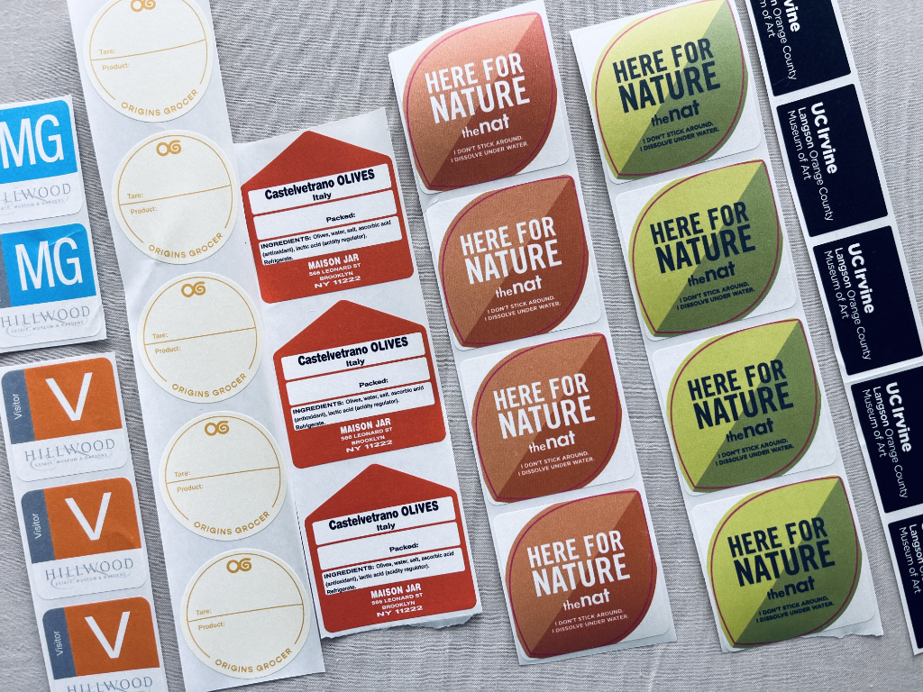 Water soluble sticker labels for museum admission